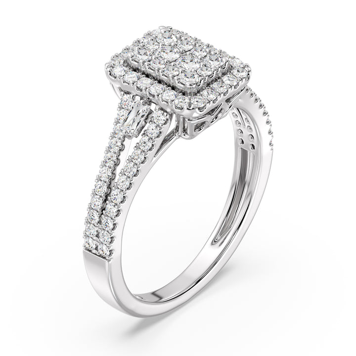 The Eloise - Rectangle Halo Split Shank Ring