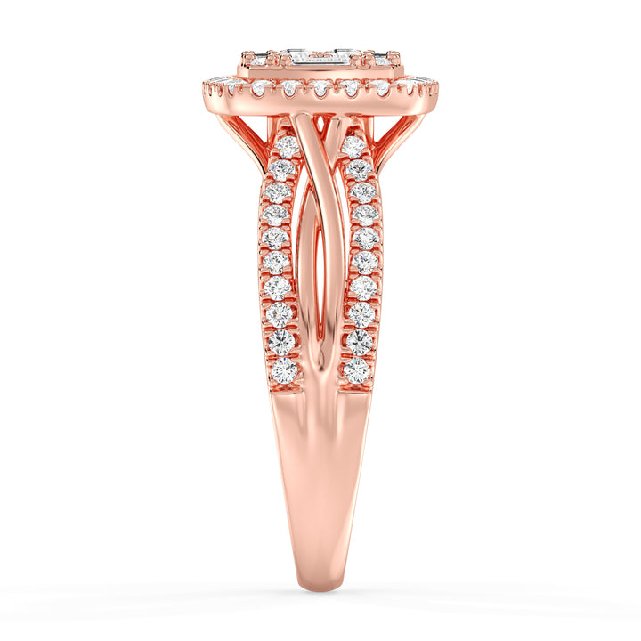 Rose Gold Vintage-Style Halo Engagement Ring with 0.73CT T.W. lab-grown diamonds, designed with a cushion-shaped frame and intricate halo accents in elegant 18K rose gold