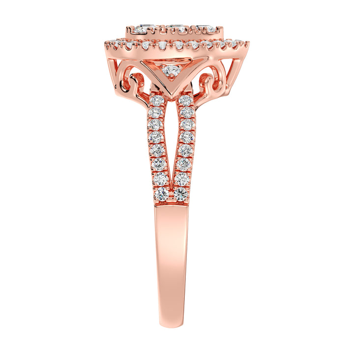 18K Rose Gold Pear-Shaped Engagement Ring adorned with a 0.56CT round-cut lab-grown diamond and 62 shimmering EF color, VS clarity diamonds. A romantic and sophisticated design perfect for celebrating love.