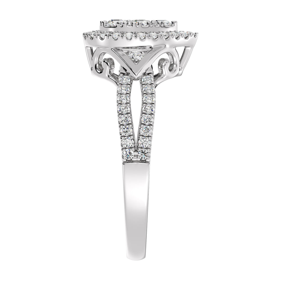18K White Gold Pear-Shaped Engagement Ring with a 0.56CT round-cut lab-grown diamond, complemented by 62 brilliant EF color, VS clarity diamonds. A sleek and modern choice with timeless appeal