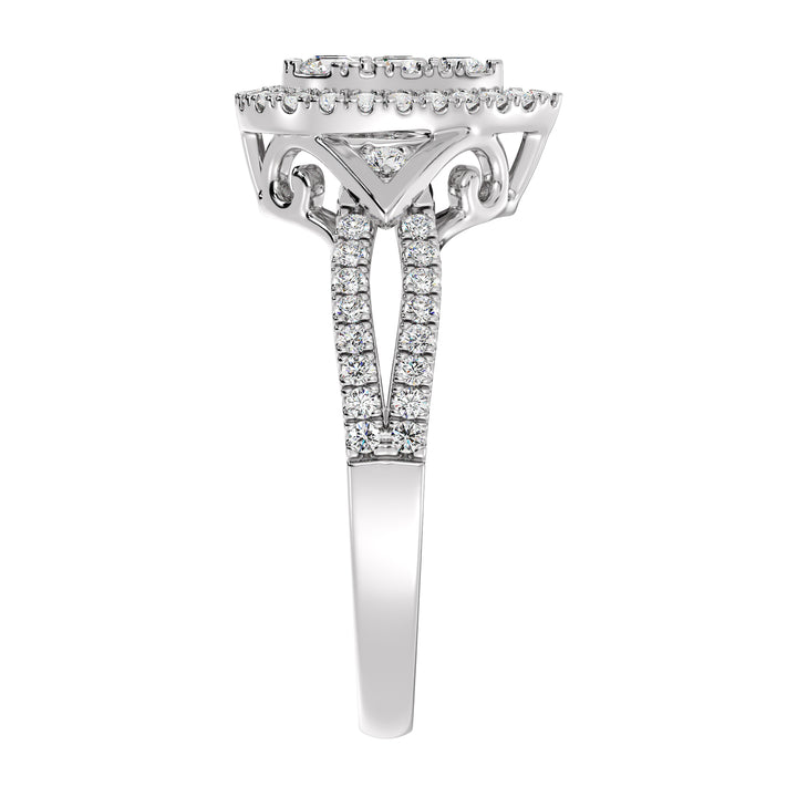 18K White Gold Pear-Shaped Engagement Ring with a 0.56CT round-cut lab-grown diamond, complemented by 62 brilliant EF color, VS clarity diamonds. A sleek and modern choice with timeless appeal