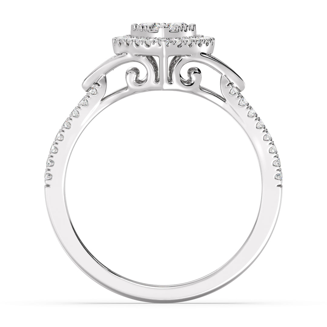 18K White Gold Pear-Shaped Engagement Ring with a 0.56CT round-cut lab-grown diamond, complemented by 62 brilliant EF color, VS clarity diamonds. A sleek and modern choice with timeless appeal