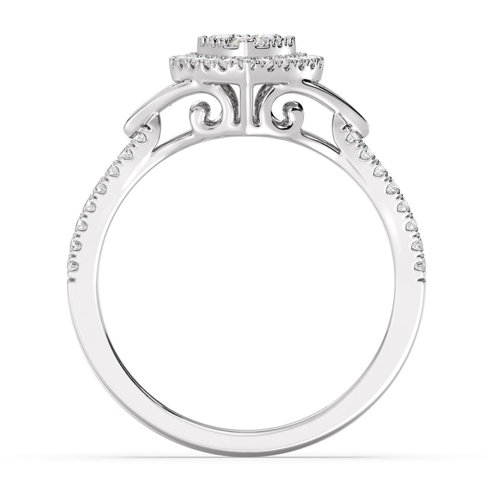 18K White Gold Pear-Shaped Engagement Ring with a 0.56CT round-cut lab-grown diamond, complemented by 62 brilliant EF color, VS clarity diamonds. A sleek and modern choice with timeless appeal