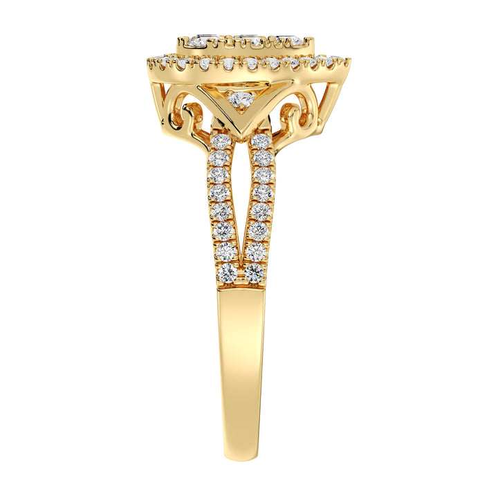 18K Yellow Gold Pear-Shaped Engagement Ring featuring a 0.56CT round-cut lab-grown diamond, surrounded by 62 sparkling EF color, VS clarity diamonds. A timeless design that radiates warmth and elegance