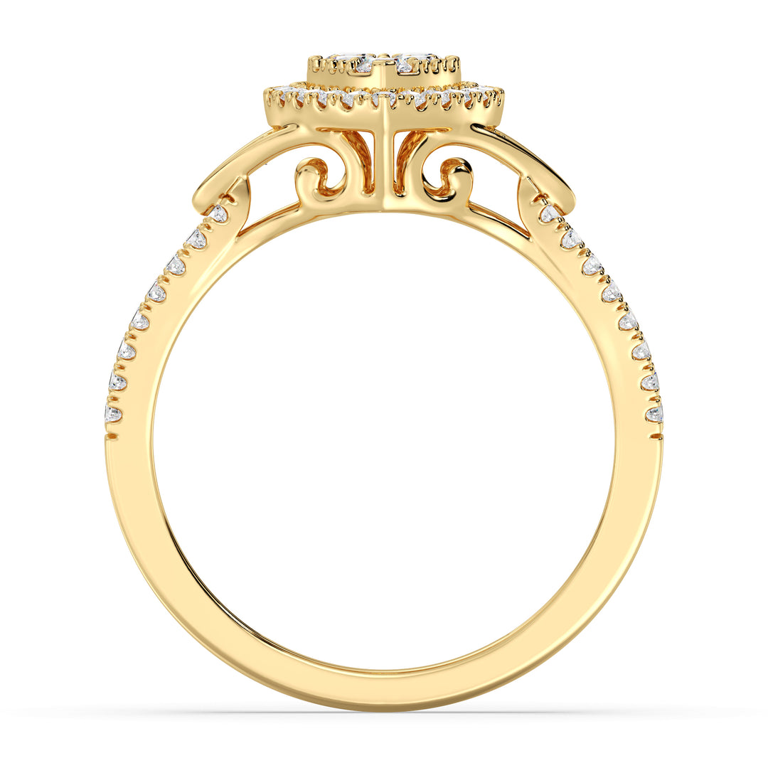 18K Yellow Gold Pear-Shaped Engagement Ring featuring a 0.56CT round-cut lab-grown diamond, surrounded by 62 sparkling EF color, VS clarity diamonds. A timeless design that radiates warmth and elegance