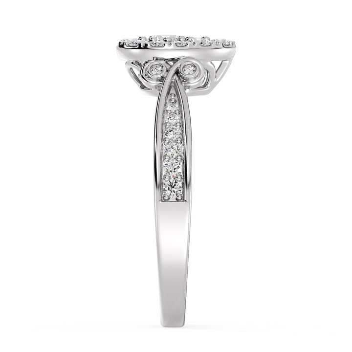 18K white gold pear-shaped cluster halo engagement ring with 0.70 CTTW round EF-VS lab-grown diamonds, offering sleek elegance and captivating sparkle.