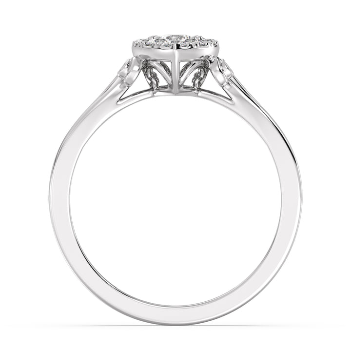 18K white gold pear-shaped cluster halo engagement ring with 0.70 CTTW round EF-VS lab-grown diamonds, offering sleek elegance and captivating sparkle.