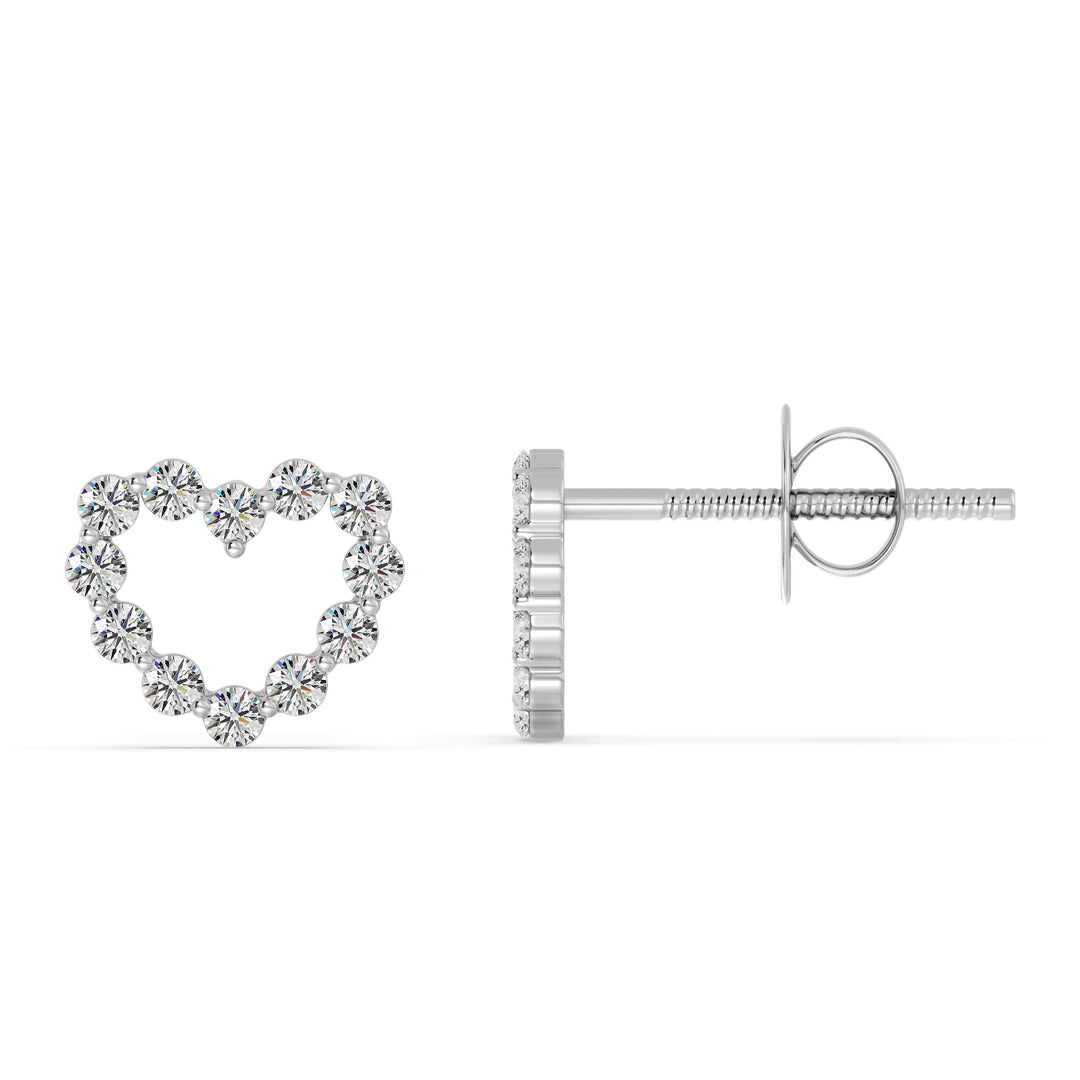 Heart-Shaped Stud Earrings in 18K White Gold with Round Lab-Grown Diamonds