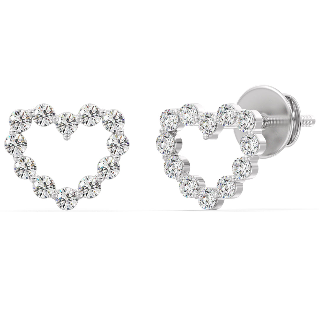 Heart-Shaped Stud Earrings in 18K White Gold with Round Lab-Grown Diamonds