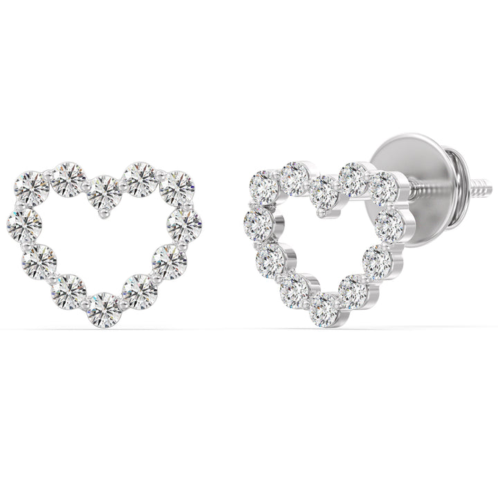 Heart-Shaped Stud Earrings in 18K White Gold with Round Lab-Grown Diamonds