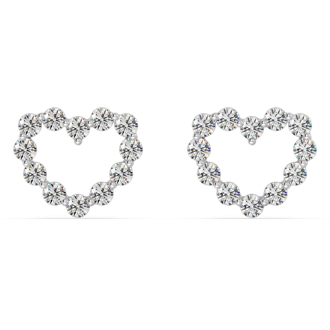 Heart-Shaped Stud Earrings in 18K White Gold with Round Lab-Grown Diamonds