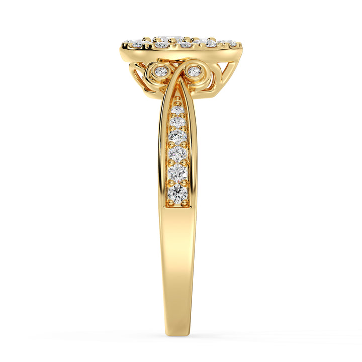 18K yellow gold pear-shaped cluster halo engagement ring featuring 0.70 CTTW round EF-VS lab-grown diamonds, showcasing timeless elegance and radiant brilliance