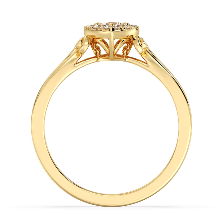 18K yellow gold pear-shaped cluster halo engagement ring featuring 0.70 CTTW round EF-VS lab-grown diamonds, showcasing timeless elegance and radiant brilliance