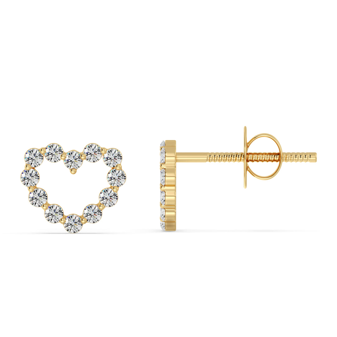 Heart-Shaped Stud Earrings in 18K Yellow Gold with Round Lab-Grown Diamonds