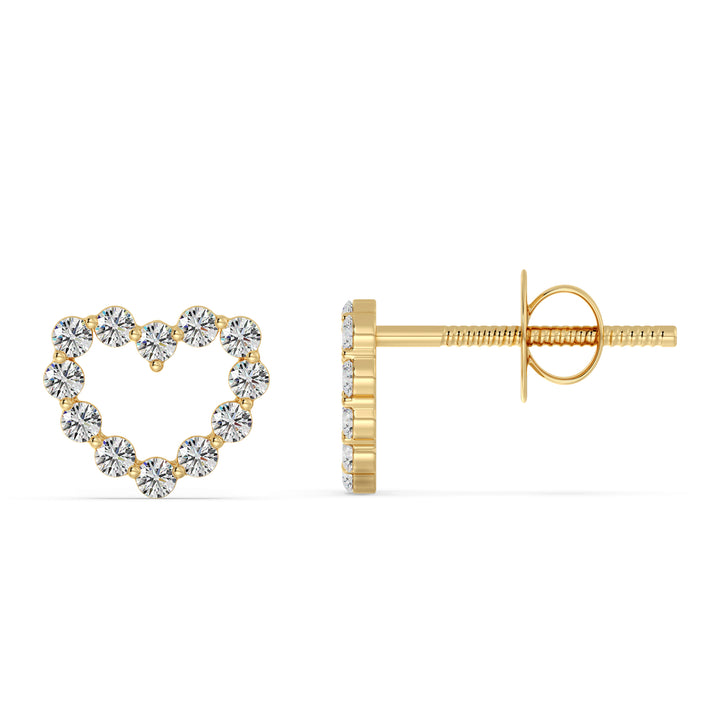 Heart-Shaped Stud Earrings in 18K Yellow Gold with Round Lab-Grown Diamonds