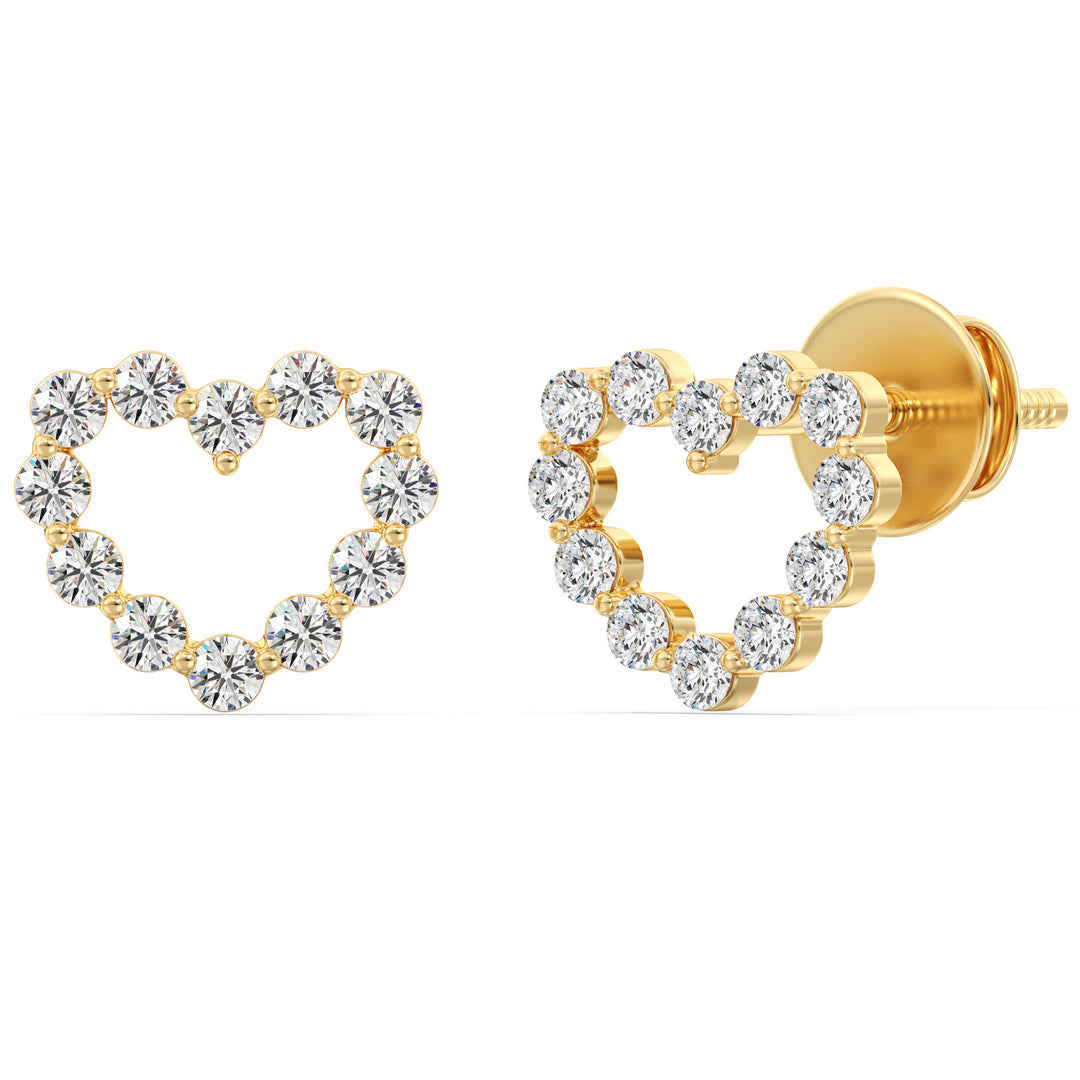 Heart-Shaped Stud Earrings in 18K Yellow Gold with Round Lab-Grown Diamonds