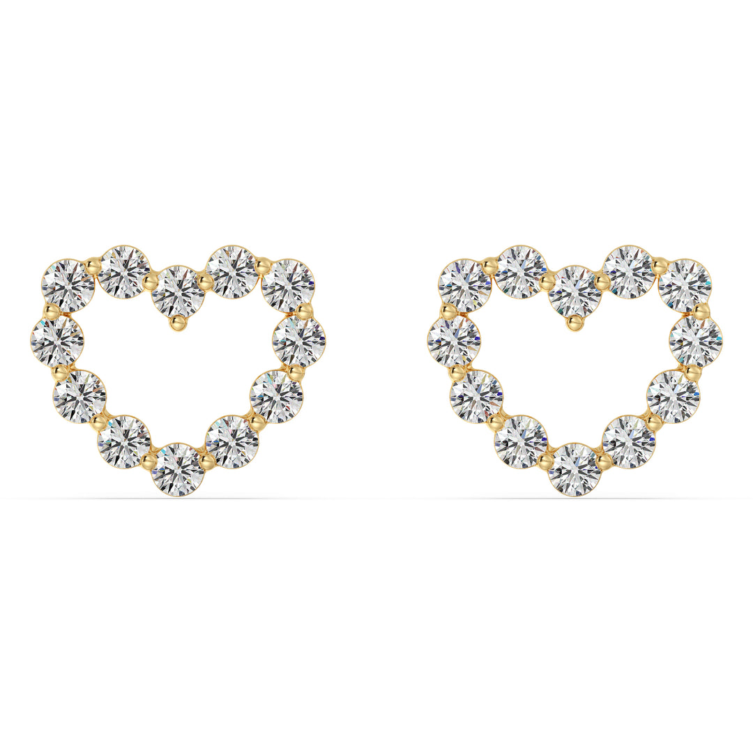 Heart-Shaped Stud Earrings in 18K Yellow Gold with Round Lab-Grown Diamonds