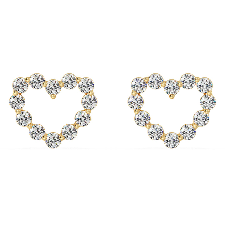 Heart-Shaped Stud Earrings in 18K Yellow Gold with Round Lab-Grown Diamonds