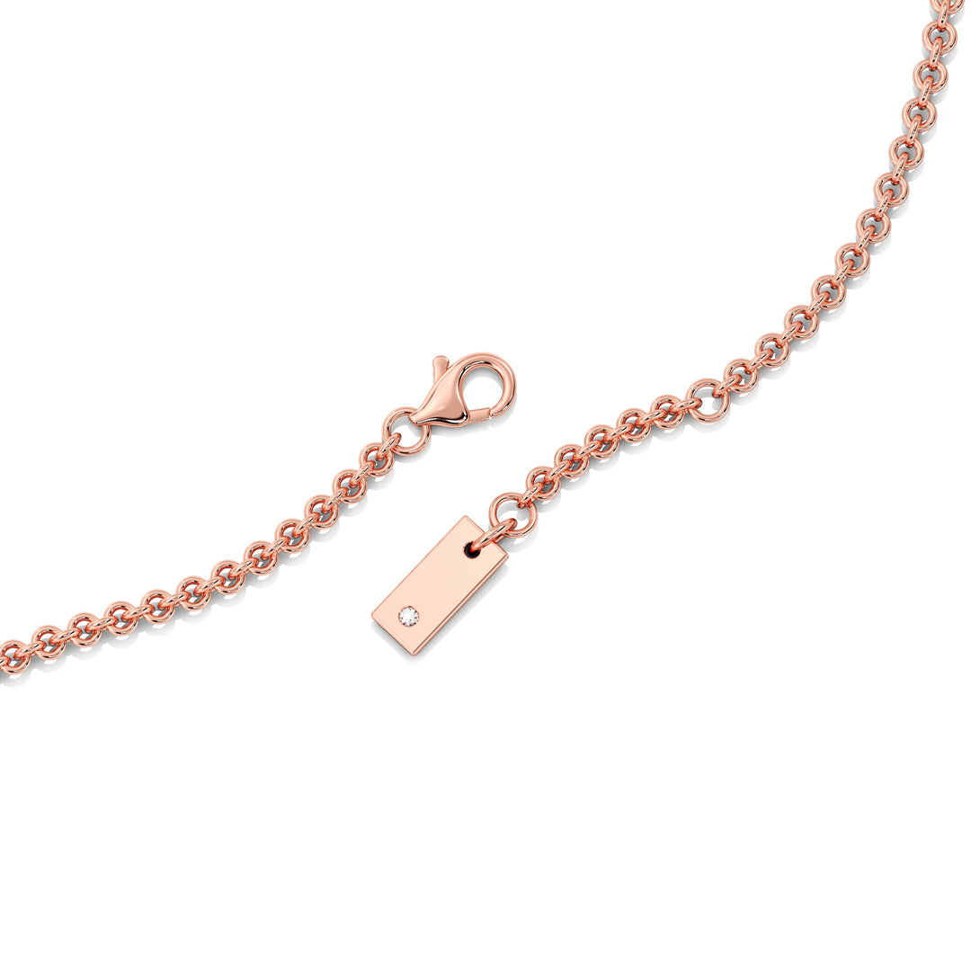 Elegant Heart Diamond Accent Halo & Bezel Station Necklace in 18K Rose Gold showcasing a 1.00ct heart-cut lab-grown diamond framed by a halo of EF/VS diamonds with a diamond-accented chain