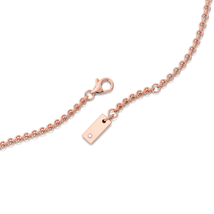 Elegant Heart Diamond Accent Halo & Bezel Station Necklace in 18K Rose Gold showcasing a 1.00ct heart-cut lab-grown diamond framed by a halo of EF/VS diamonds with a diamond-accented chain