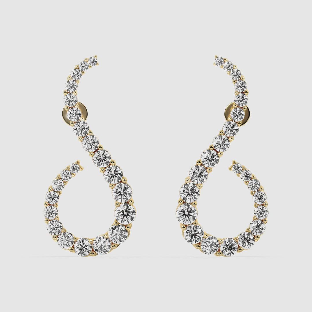 Close-up video showcasing 18K Yellow Gold Hoop Earrings adorned with 3.9 Ct EF/VS round lab-grown diamonds. The hoops sparkle brilliantly as they rotate, highlighting the secure latch-back closure, 44 expertly cut diamonds, and the warm glow of the yellow gold finish. Perfect for weddings, formal events, or everyday elegance
