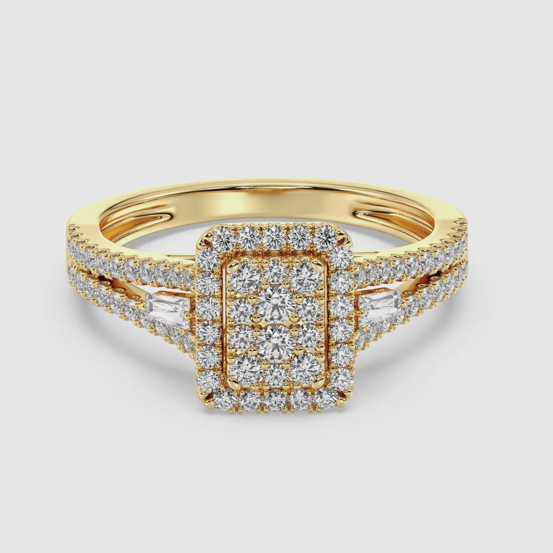 The Eloise - Rectangle Halo Split Shank Ring