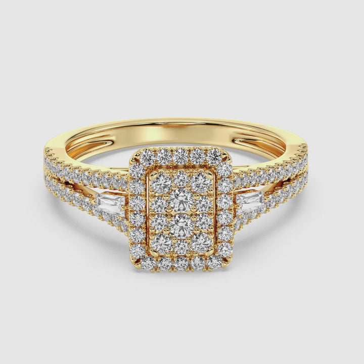 The Eloise - Rectangle Halo Split Shank Ring